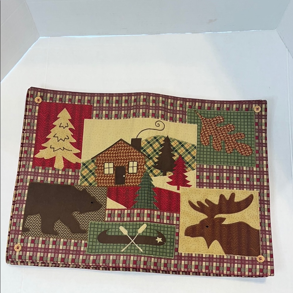 Home studio-Rustic Lodge-Themed Quilted Placemat set of four, button detail.